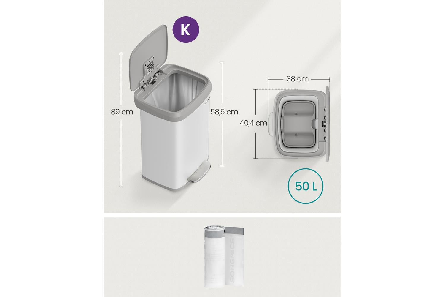 Songmics Trash Can | Pedal Bin | Steel | 50 L-5