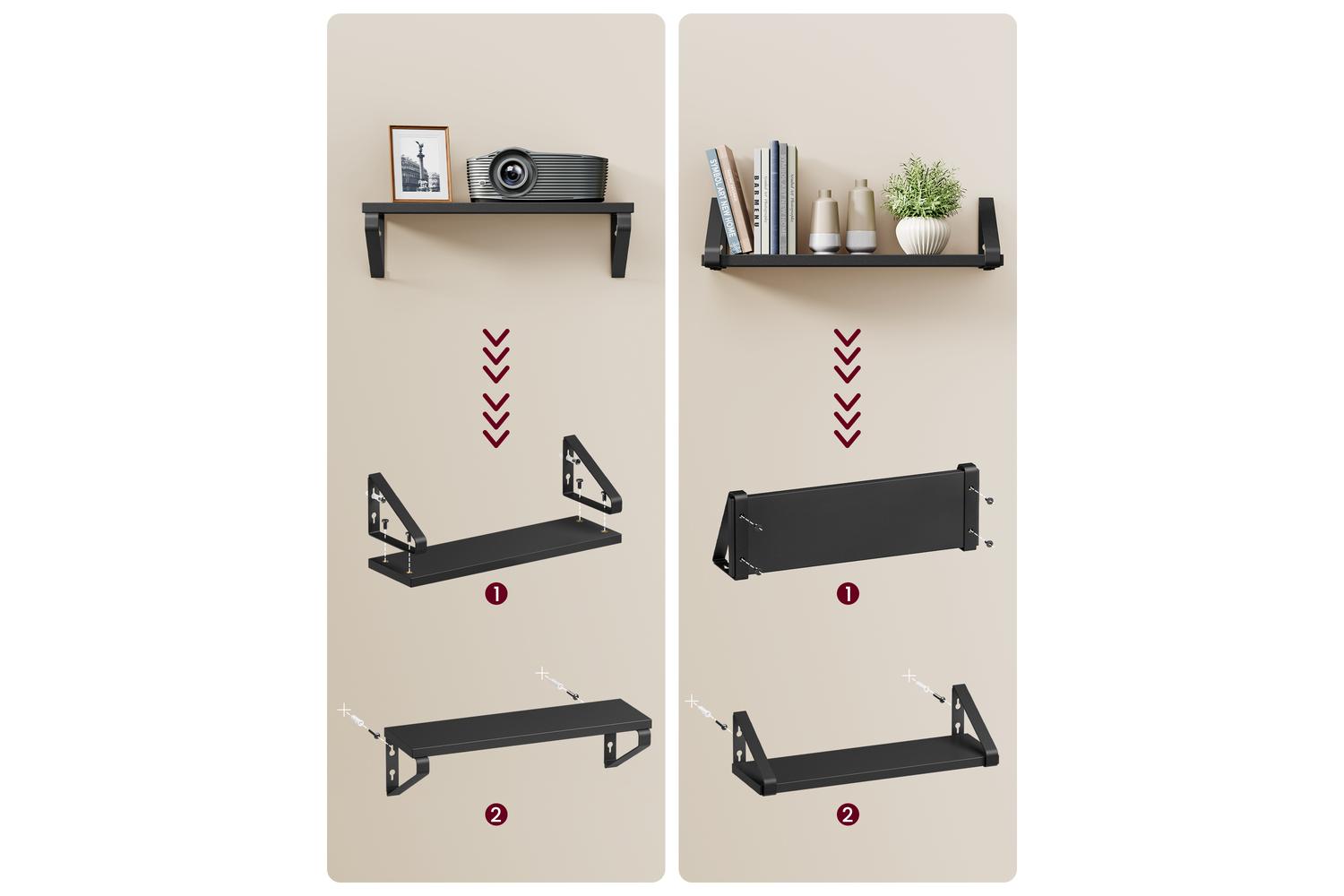Wall Shelf Set Of 3 | Storage & Organisation | Ink Black Panel & Matte Black Steel-4