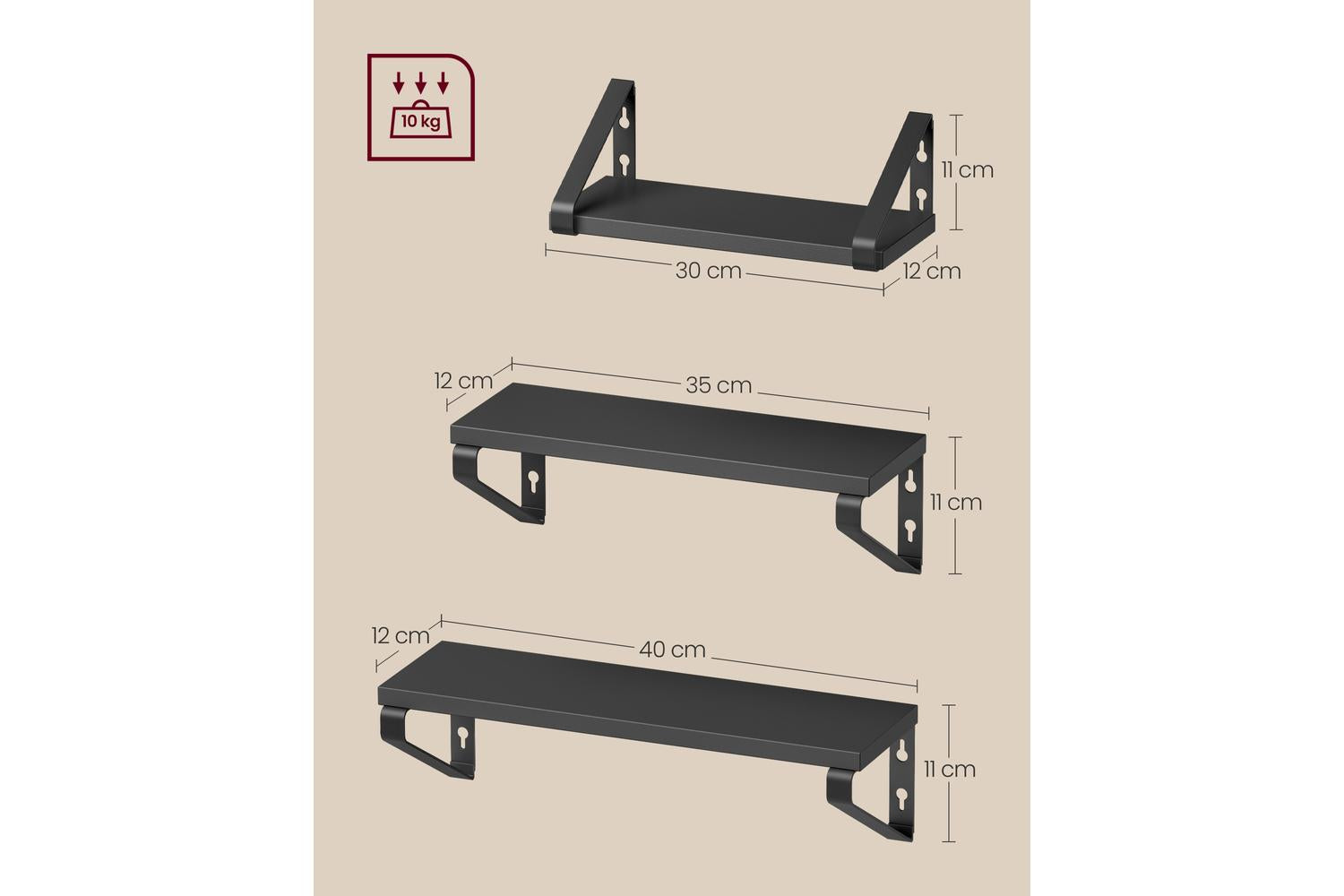 Wall Shelf Set Of 3 | Storage & Organisation | Ink Black Panel & Matte Black Steel-5