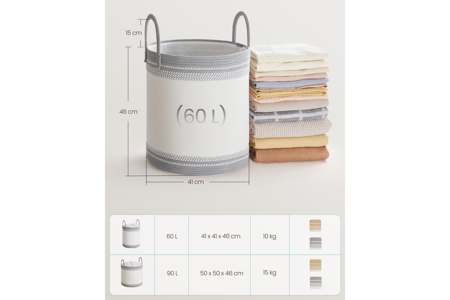 Laundry Basket | Laundry Storage | Fabric & Cotton Rope | 60l-4