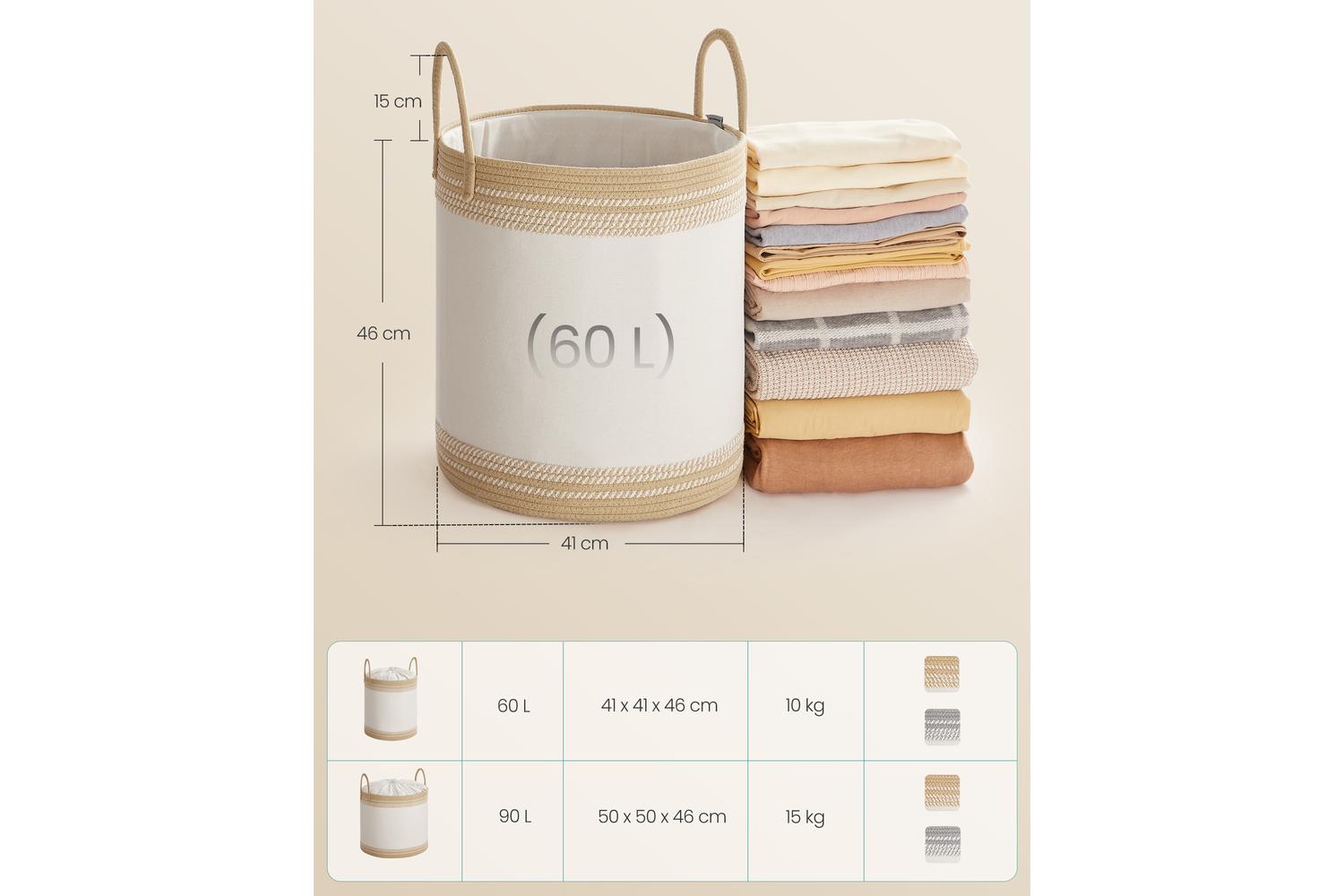 Laundry Basket | Laundry Hamper | Fabric And Cotton Rope | 60 Litre-4