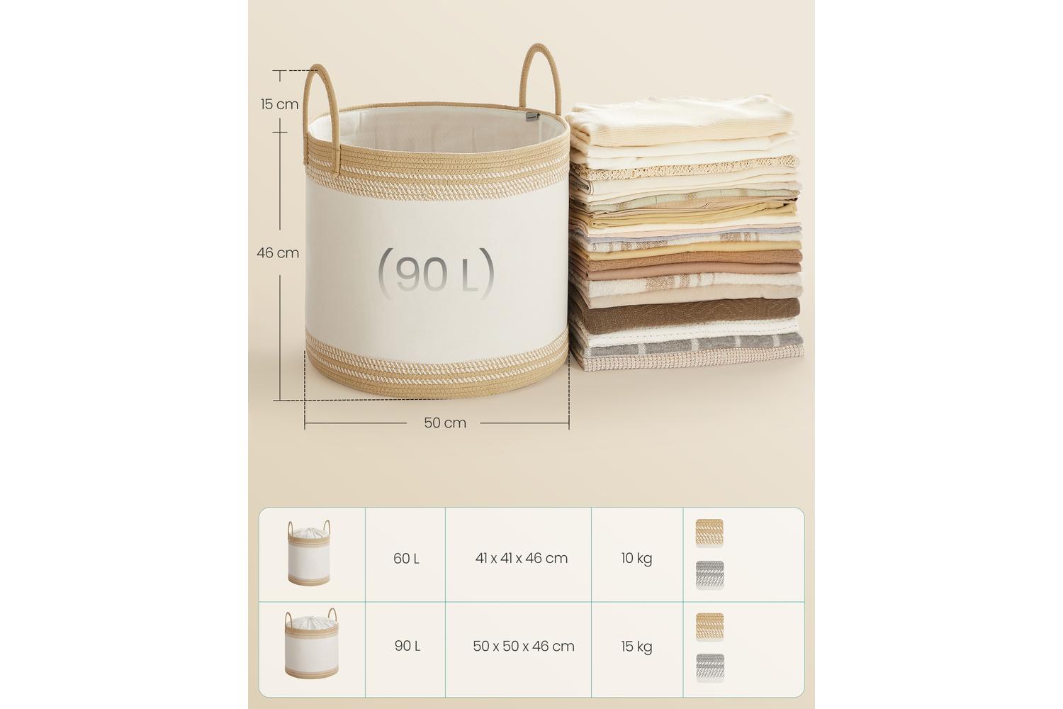 Laundry Basket | Laundry Hamper | Fabric & Cotton Rope | 90 Litre-4