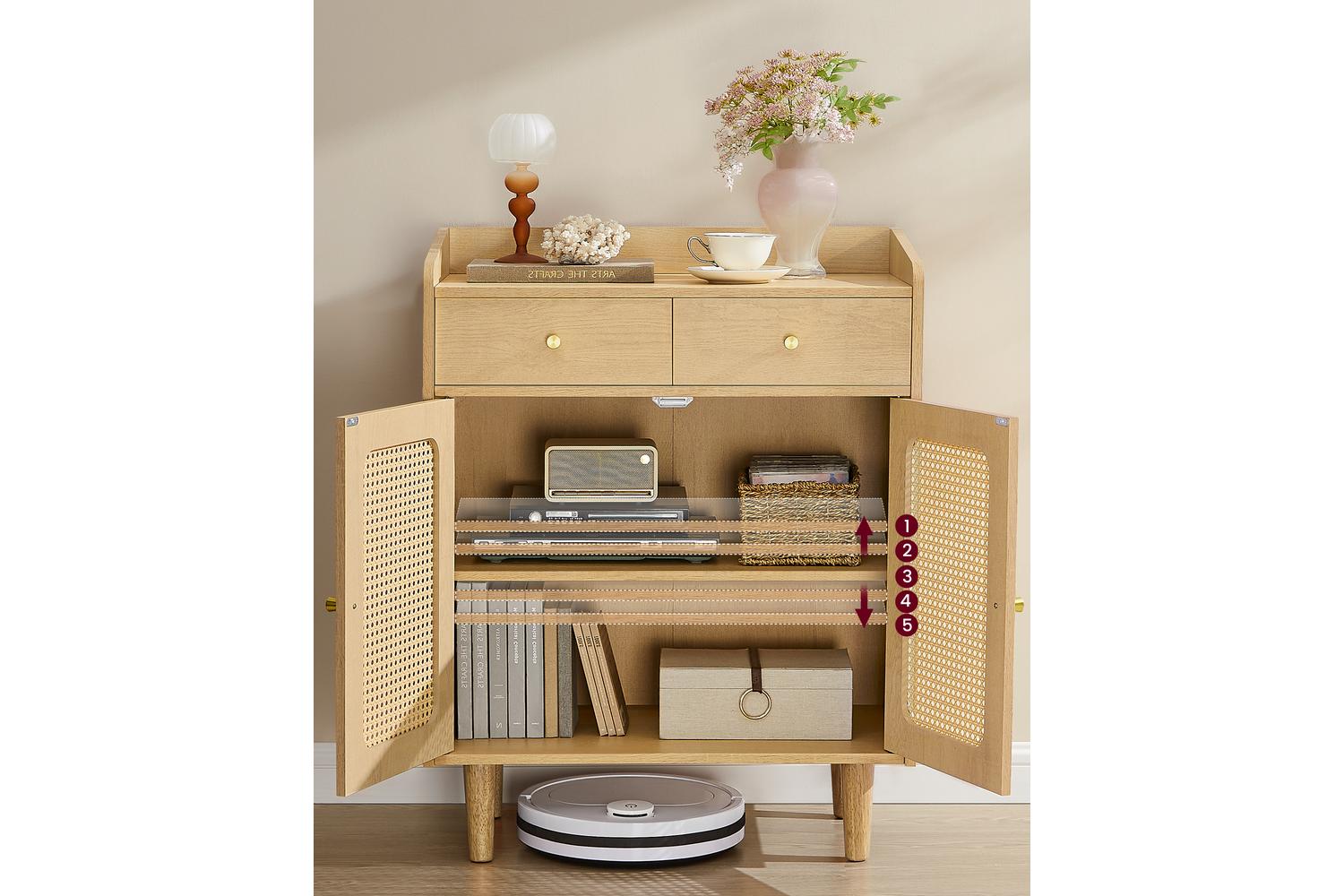 Vasagle Storage Cabinet | Boho Style | Wooden Legs | Adjustable Shelf-2