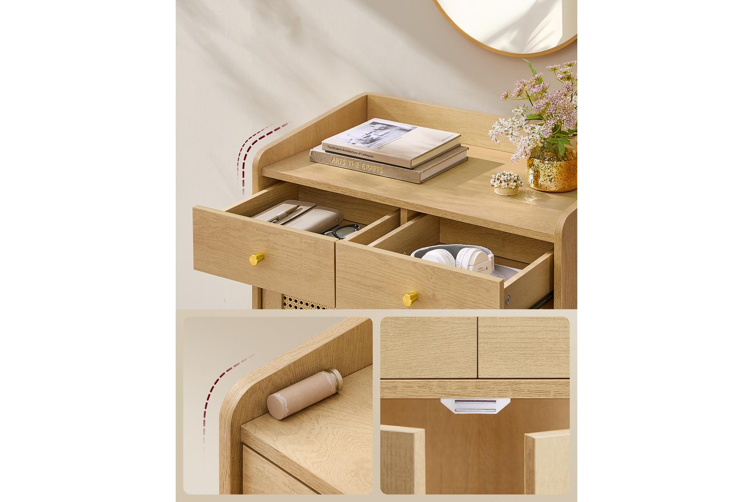 Vasagle Storage Cabinet | Boho Style | Wooden Legs | Adjustable Shelf-3