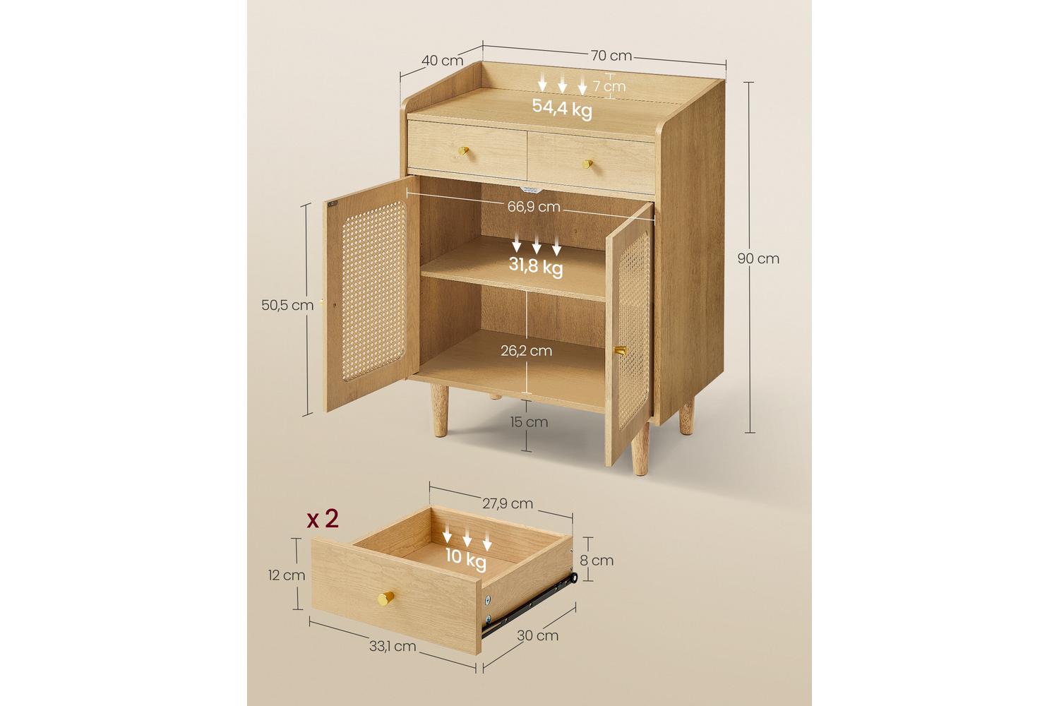 Vasagle Storage Cabinet | Boho Style | Wooden Legs | Adjustable Shelf-5