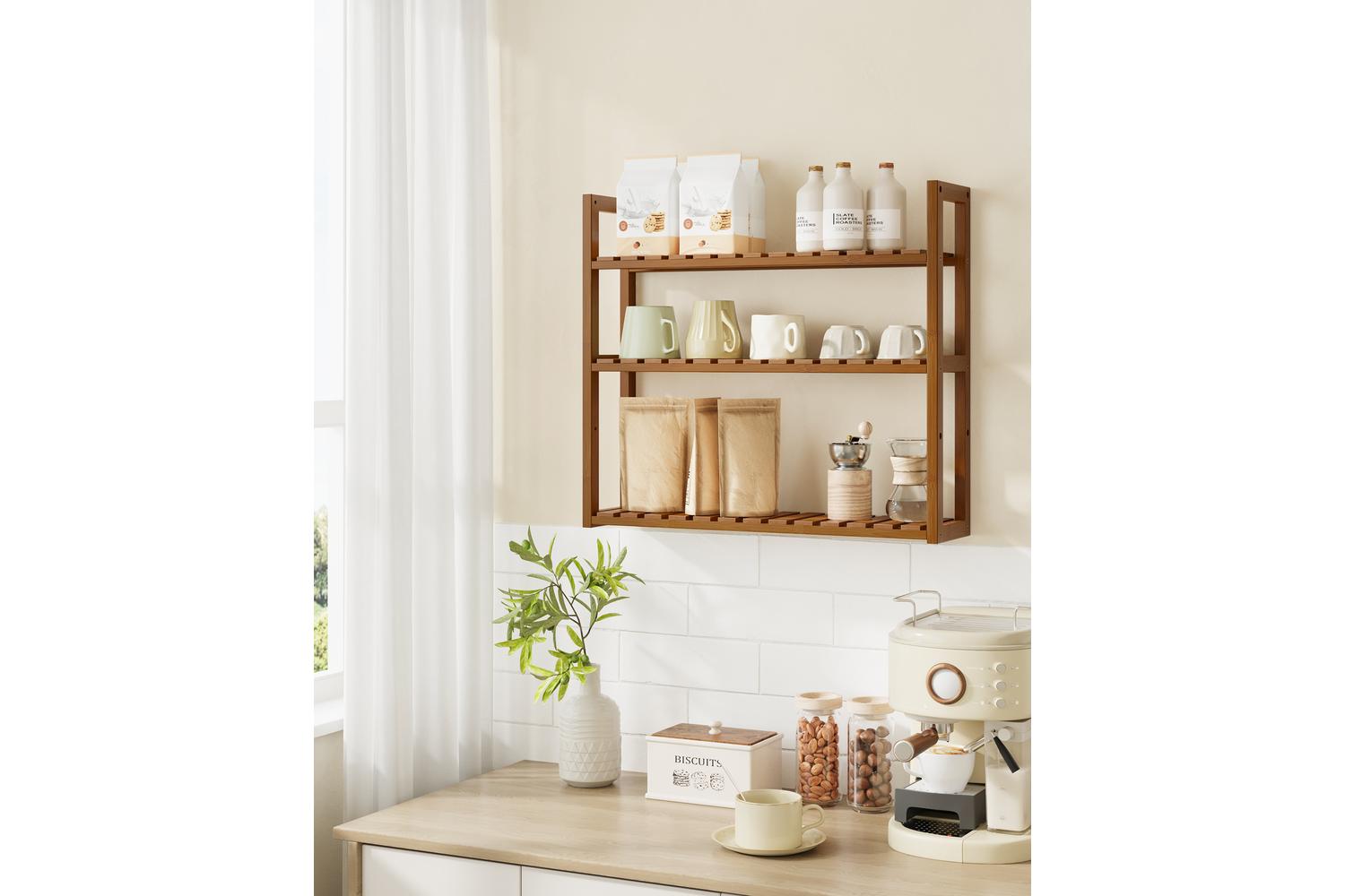 Caramel Brown Three Layer Bathroom Bamboo Storage Rack | Bathroom Storage | Bamboo | 60x15cm-2