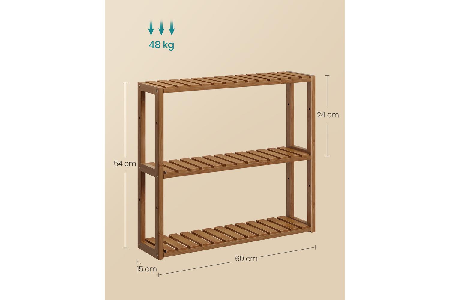Caramel Brown Three Layer Bathroom Bamboo Storage Rack | Bathroom Storage | Bamboo | 60x15cm-5