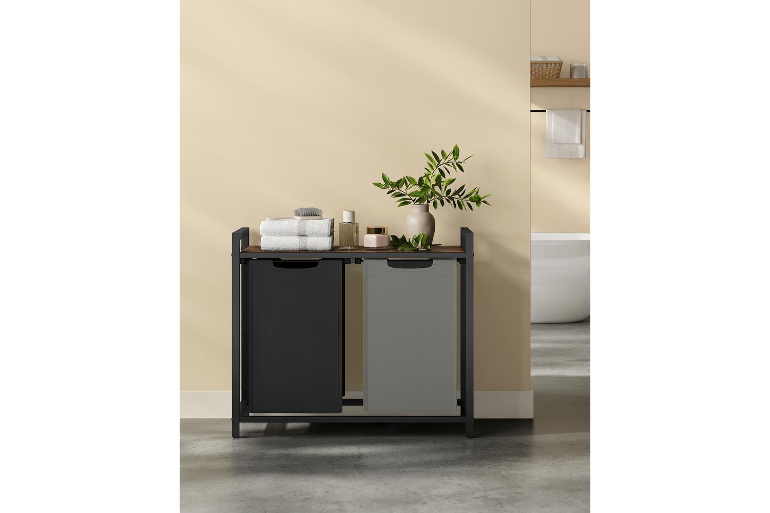 Laundry Hamper | Double Compartment | Steel And Mdf | 92 Litre-2