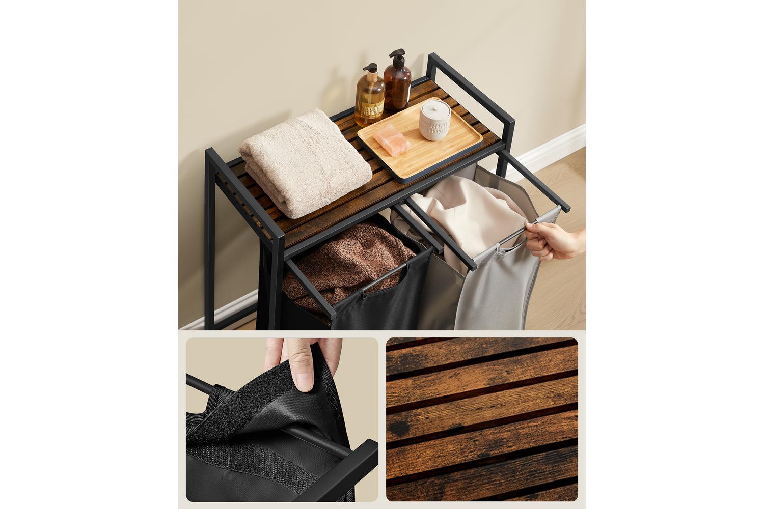 Laundry Hamper | Double Compartment | Steel And Mdf | 92 Litre-3