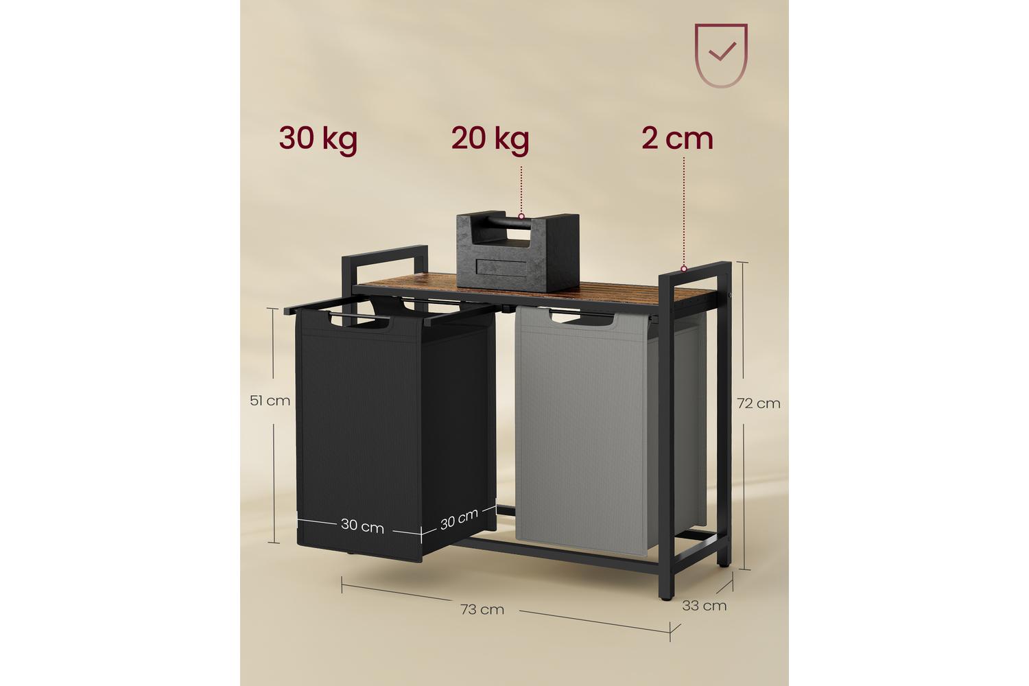Laundry Hamper | Double Compartment | Steel And Mdf | 92 Litre-5