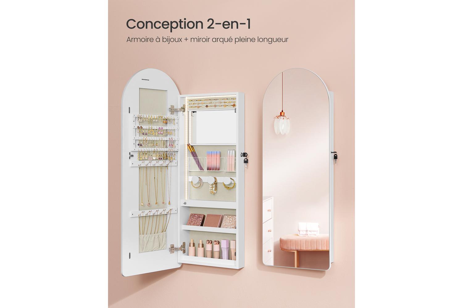 Jewelry Cabinet | Jewelry Armoire | Mdf And Glass | 42 Cm Wide-3