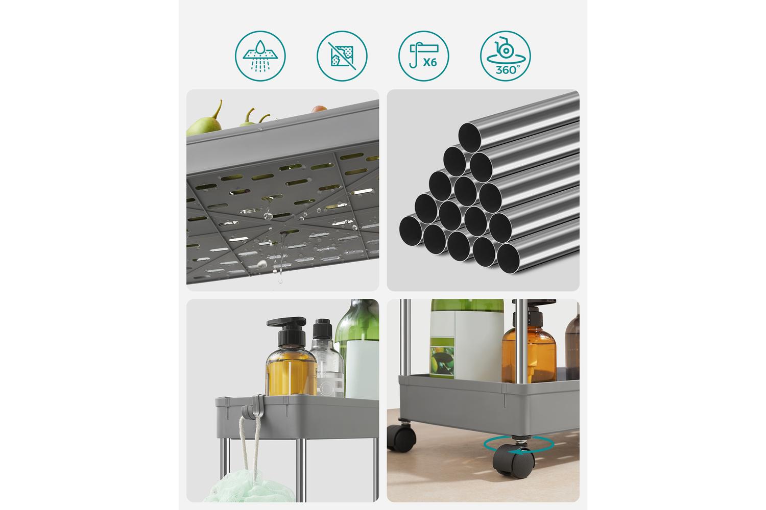 Kitchen Storage Rack | Storage Cart | Polypropylene & Metal | 4-tier-2