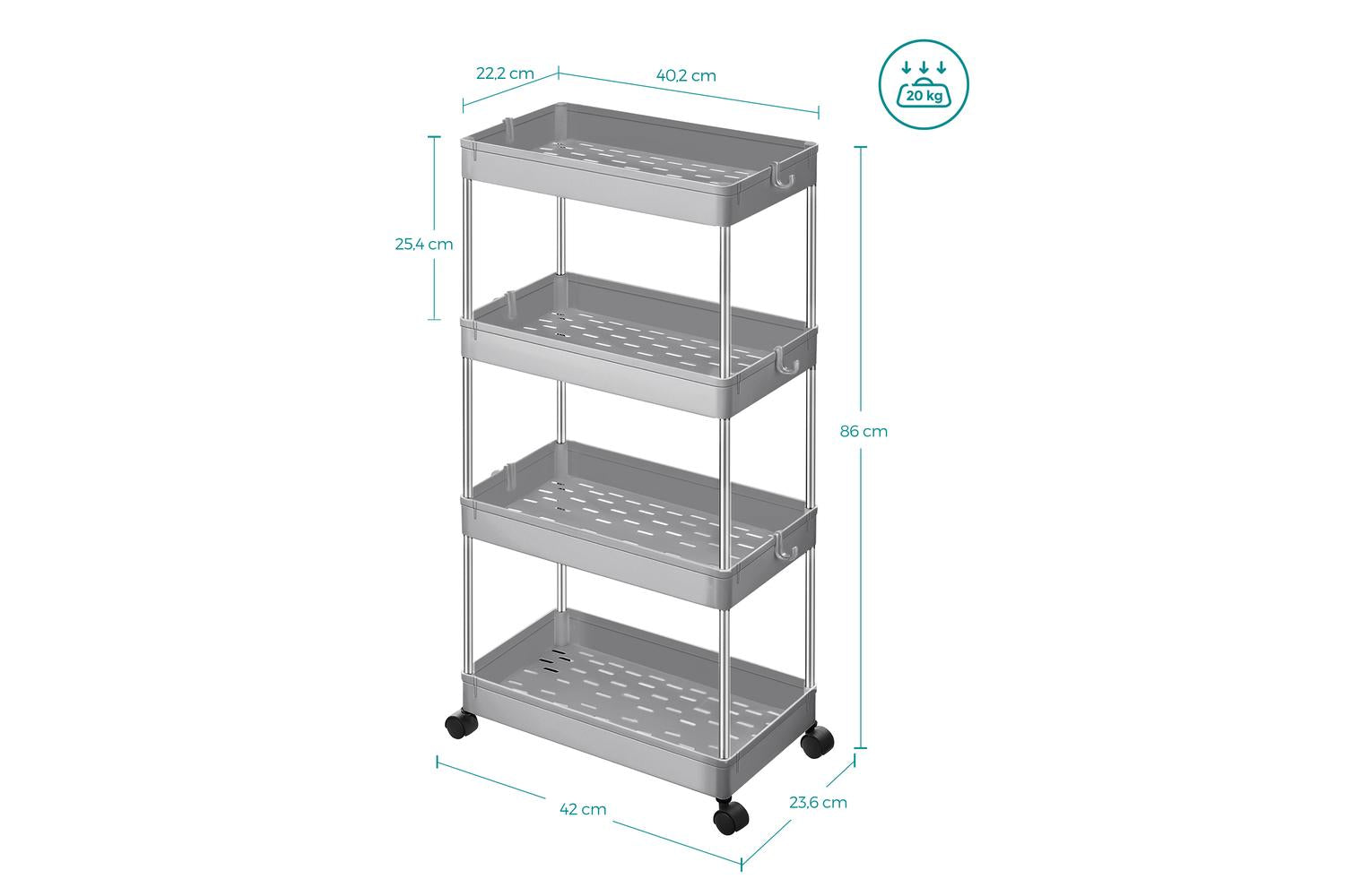 Kitchen Storage Rack | Storage Cart | Polypropylene & Metal | 4-tier-3