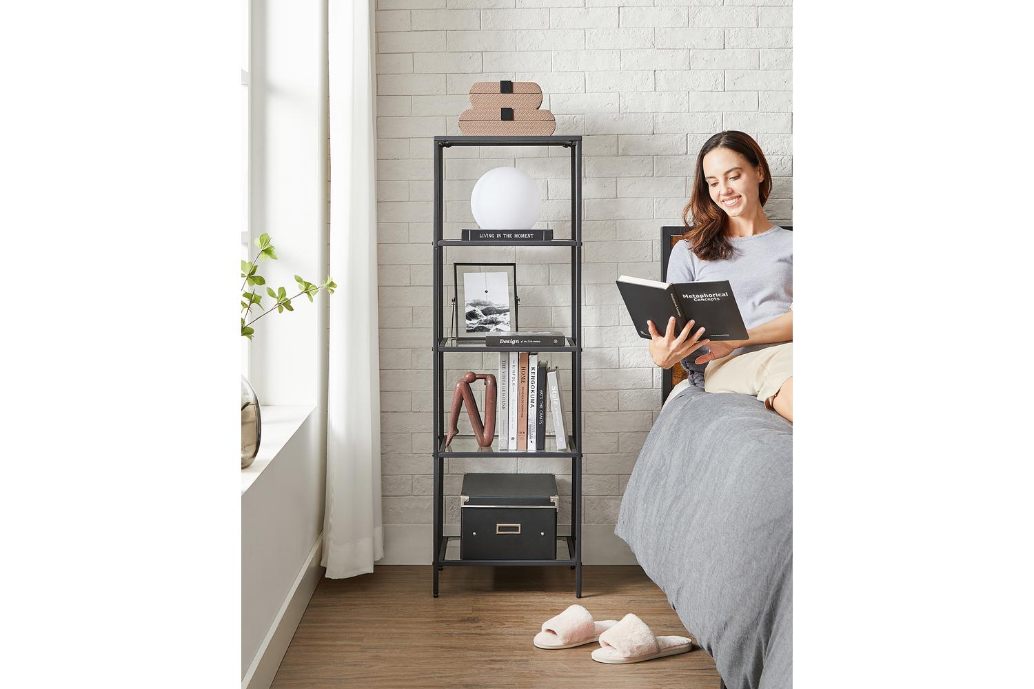 Vasagle Storage Rack | 5-tier | Tempered Glass & Steel | 30 X 40 X 124.5 Cm-2