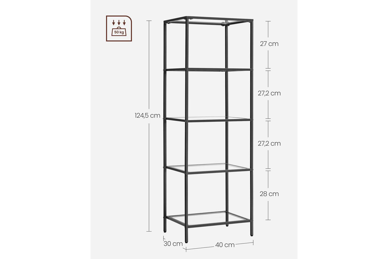 Vasagle Storage Rack | 5-tier | Tempered Glass & Steel | 30 X 40 X 124.5 Cm-6