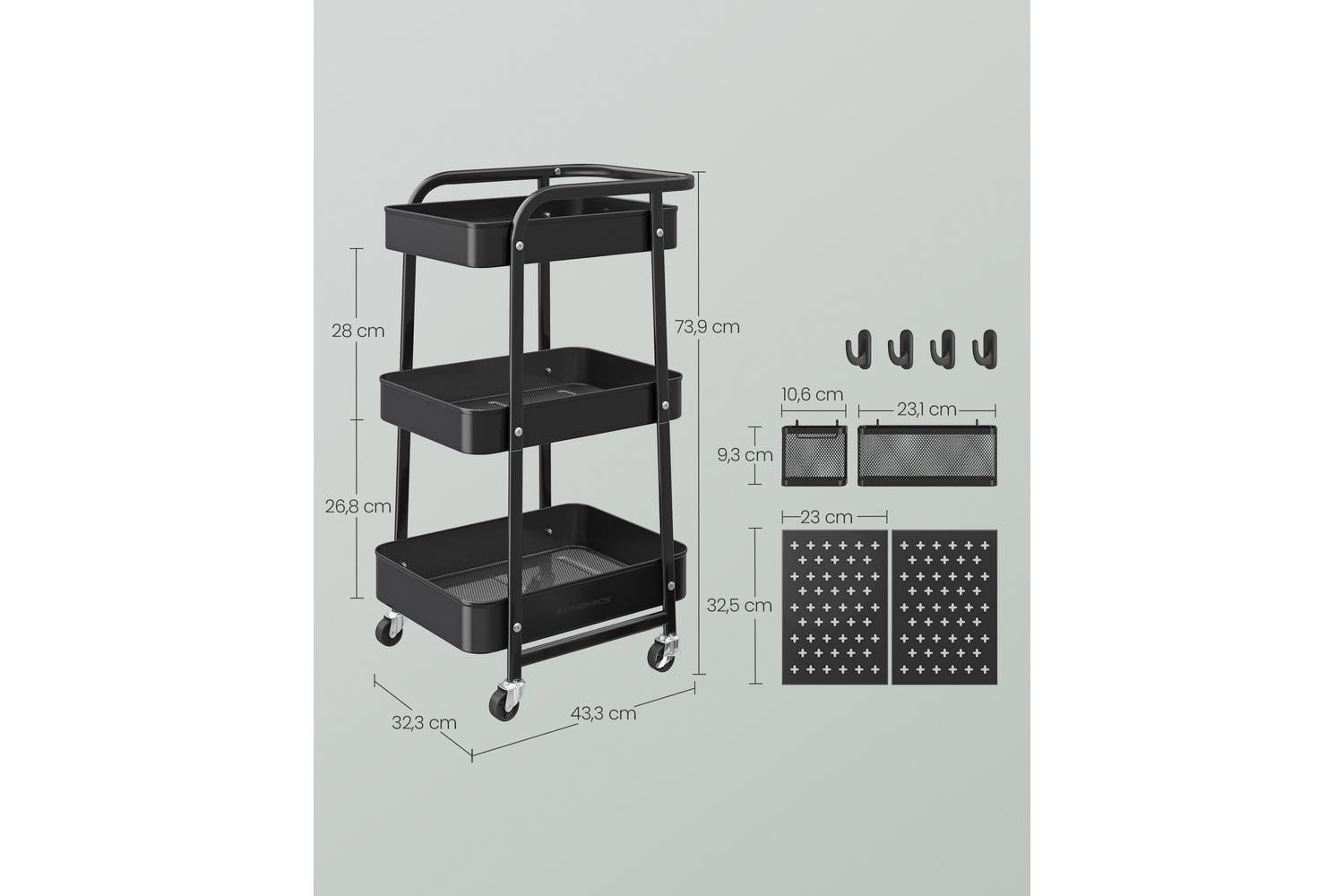 Songmics Storage Cart | Steel | 3-tier-5