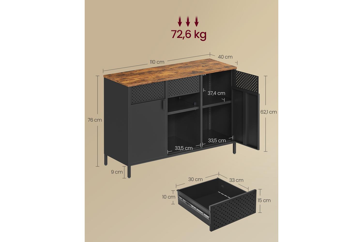 Songmics Storage Cabinet | Particleboard And Steel | 40 X 110 X 76 Cm-5