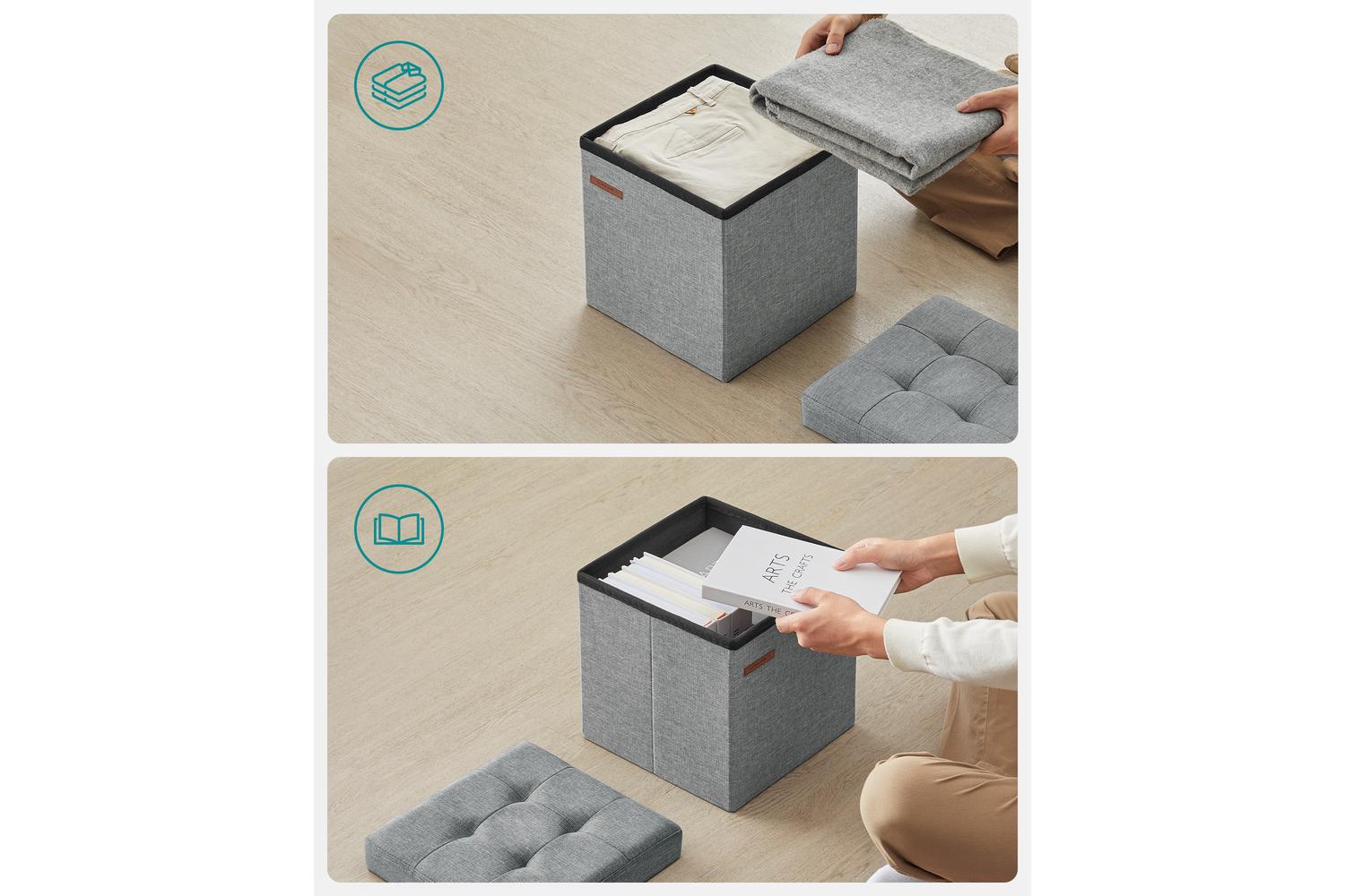 Storage Ottoman | Storage Box | Linen-look Fabric | 30 X 30 X 30 Cm-3