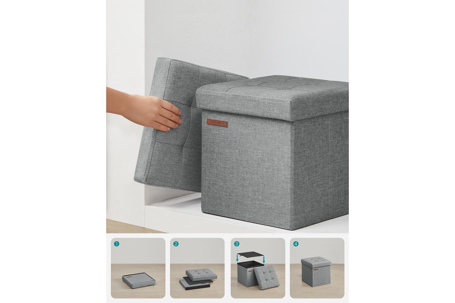 Storage Ottoman | Storage Box | Linen-look Fabric | 30 X 30 X 30 Cm-6