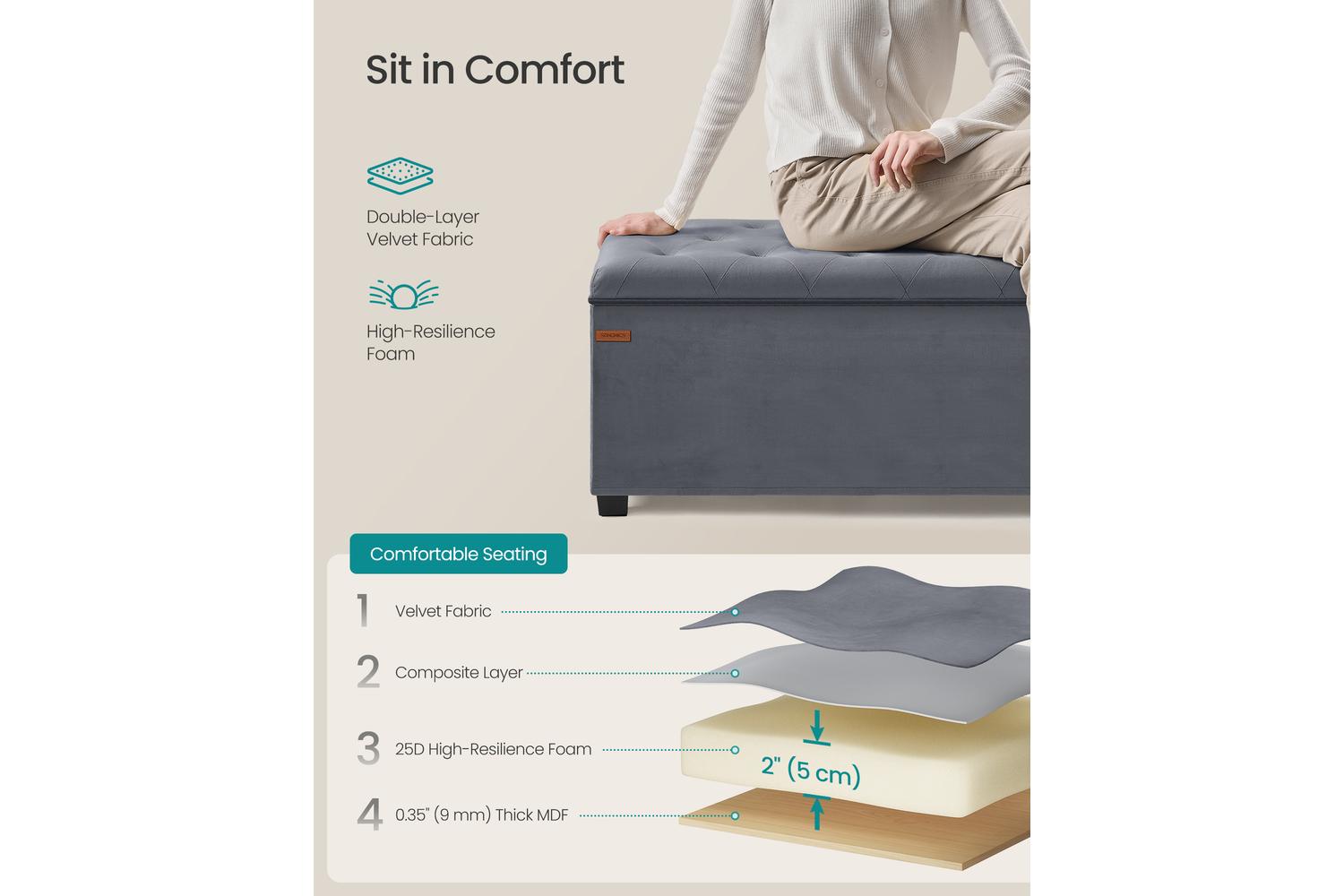 Storage Ottoman | Storage Bench | Linen-like Fabric | 110 X 40 Cm-3