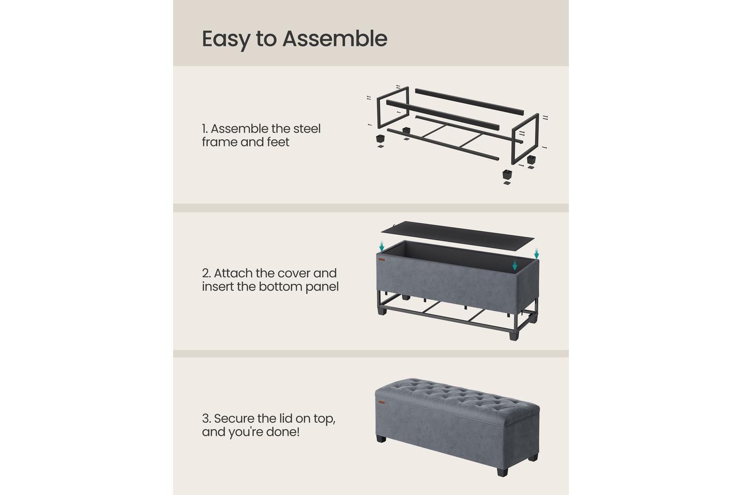 Storage Ottoman | Storage Bench | Linen-like Fabric | 110 X 40 Cm-5