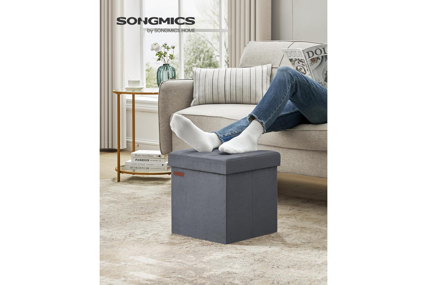 Storage Ottoman | Storage Box | Linen-look Fabric | 38 X 38 X 38 Cm-2