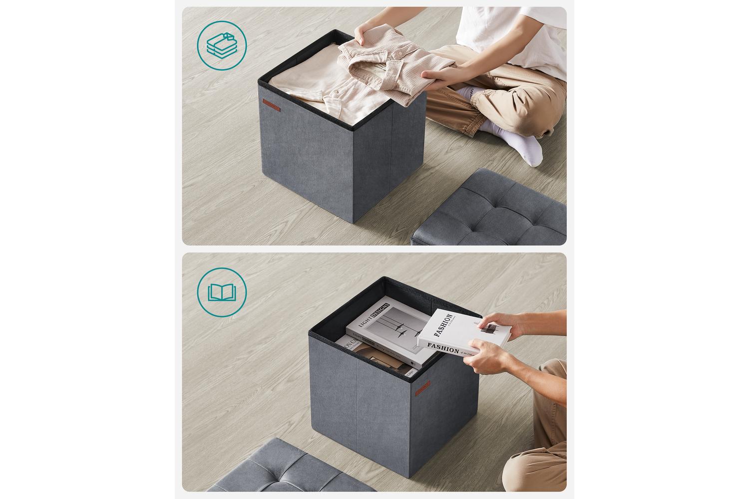 Storage Ottoman | Storage Box | Linen-look Fabric | 38 X 38 X 38 Cm-4