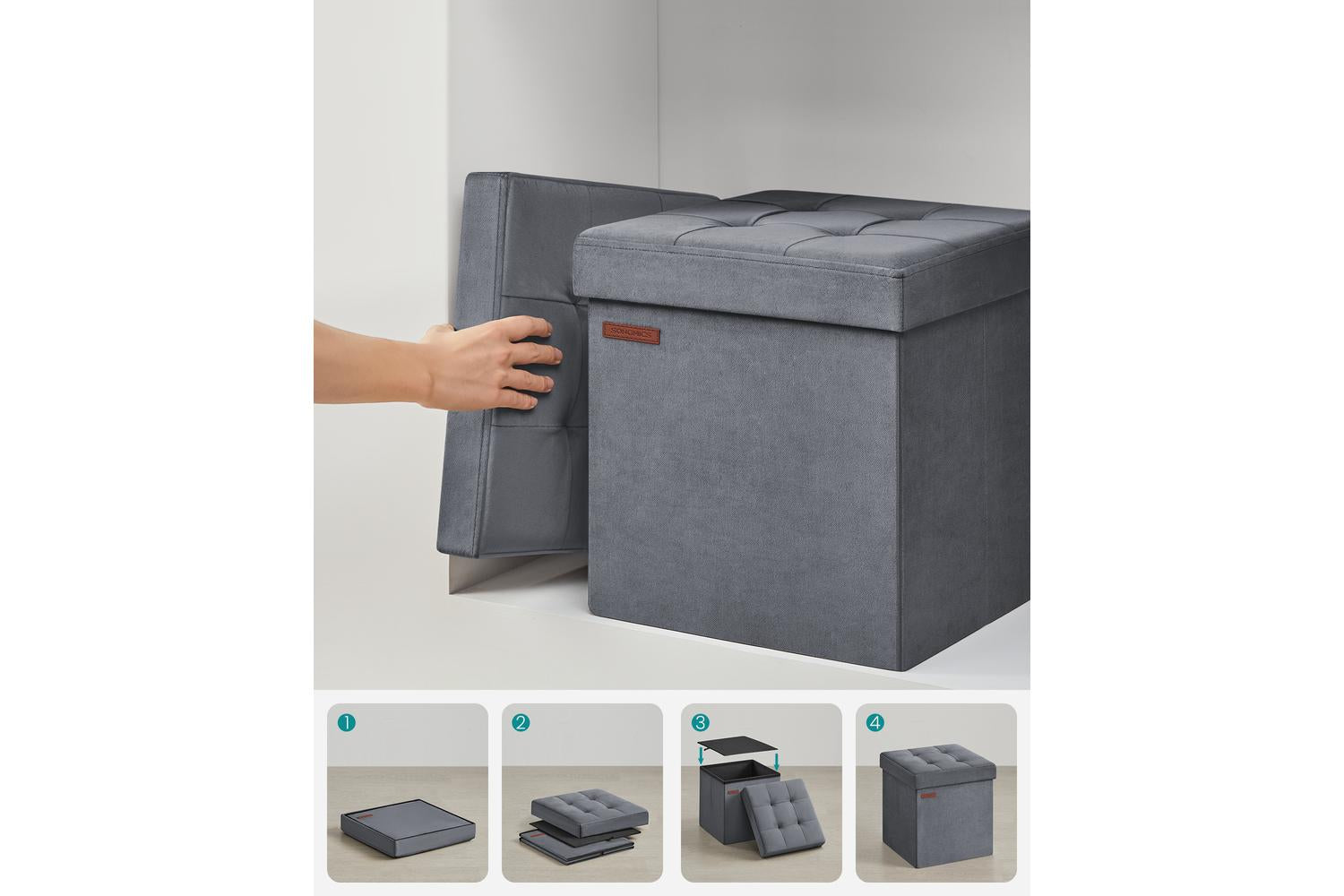 Storage Ottoman | Storage Box | Linen-look Fabric | 38 X 38 X 38 Cm-7