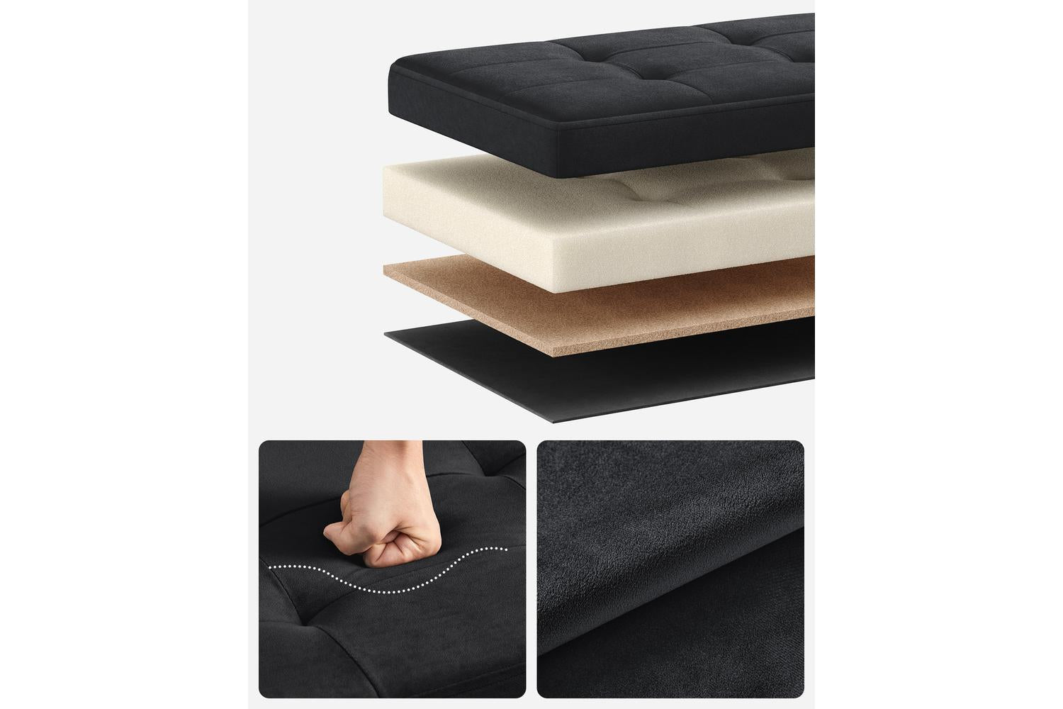 Storage Ottoman | Storage Bench | Linen-look Fabric | 110cm-3