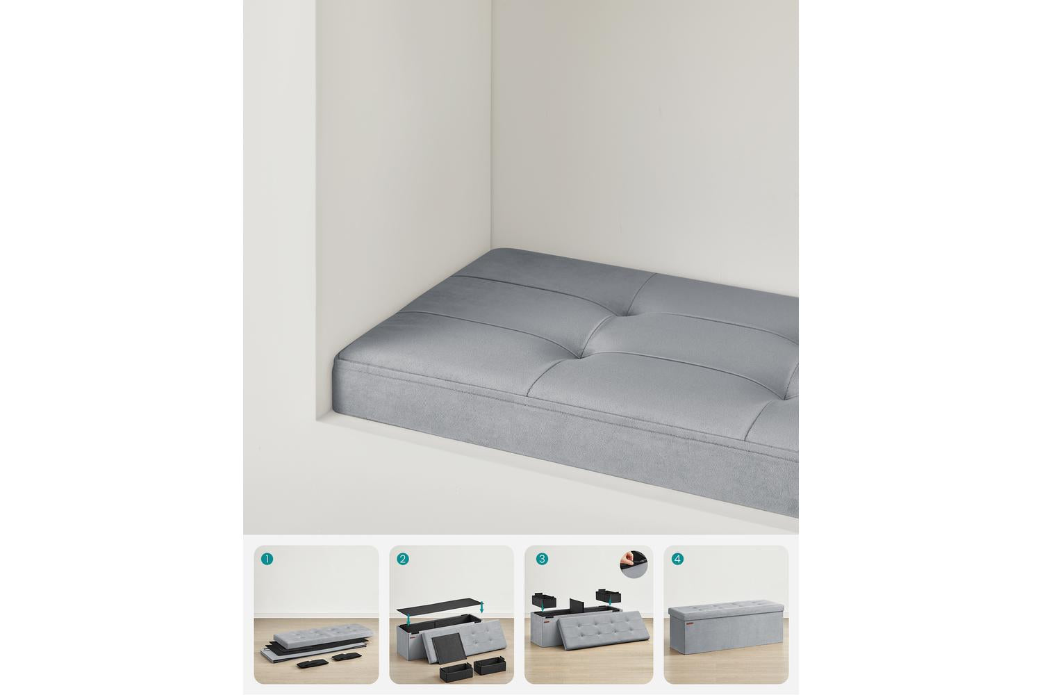 Storage Ottoman | Storage Bench | Velvet | 110cm-6