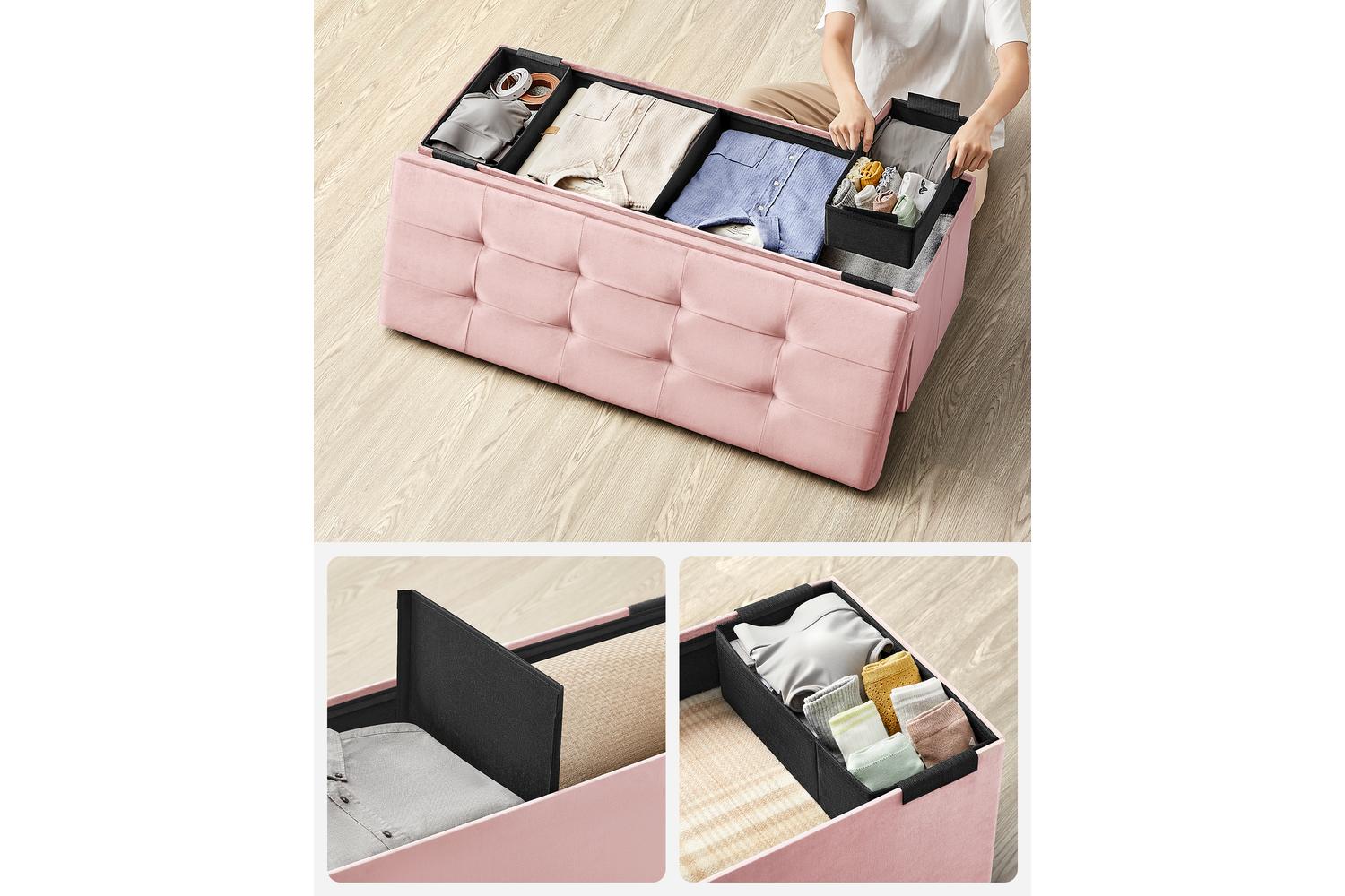 Storage Ottoman | Storage Bench | Linen-look Fabric | 110cm-3