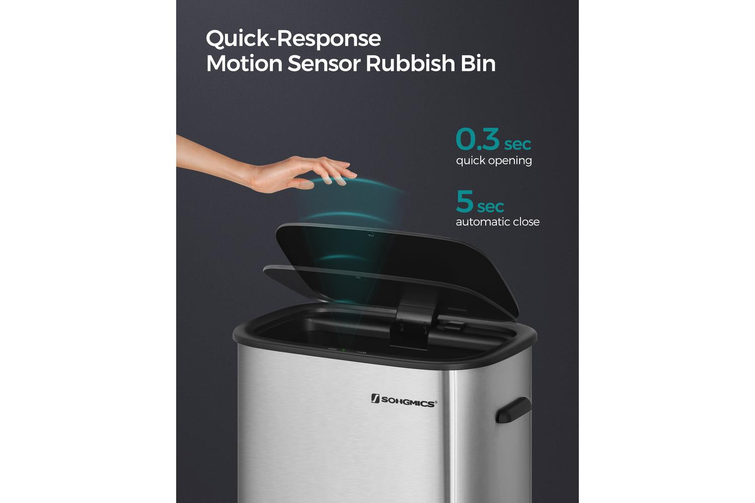 Songmics Automatic Kitchen Bin | Stainless Steel | 50l-2