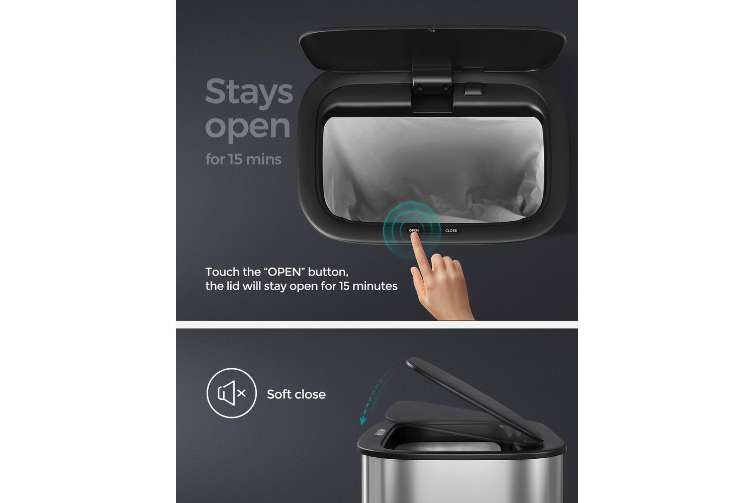 Songmics Automatic Kitchen Bin | Stainless Steel | 50l-3