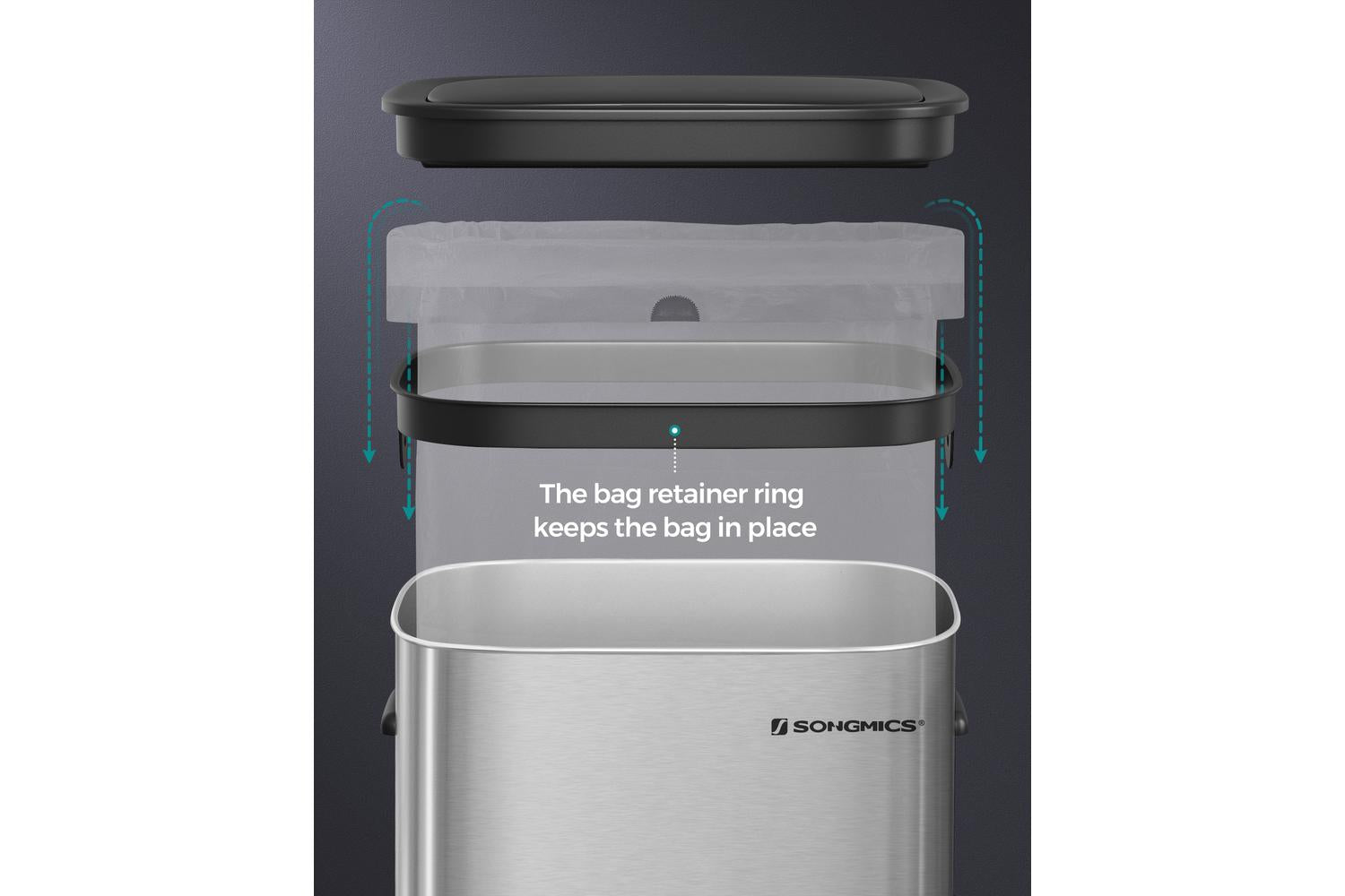 Songmics Automatic Kitchen Bin | Stainless Steel | 50l-6