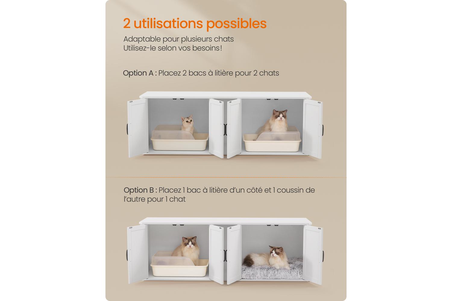 Feandrea Cat Litter Box Enclosure | Particleboard | Cloud White | 59 Inch-2
