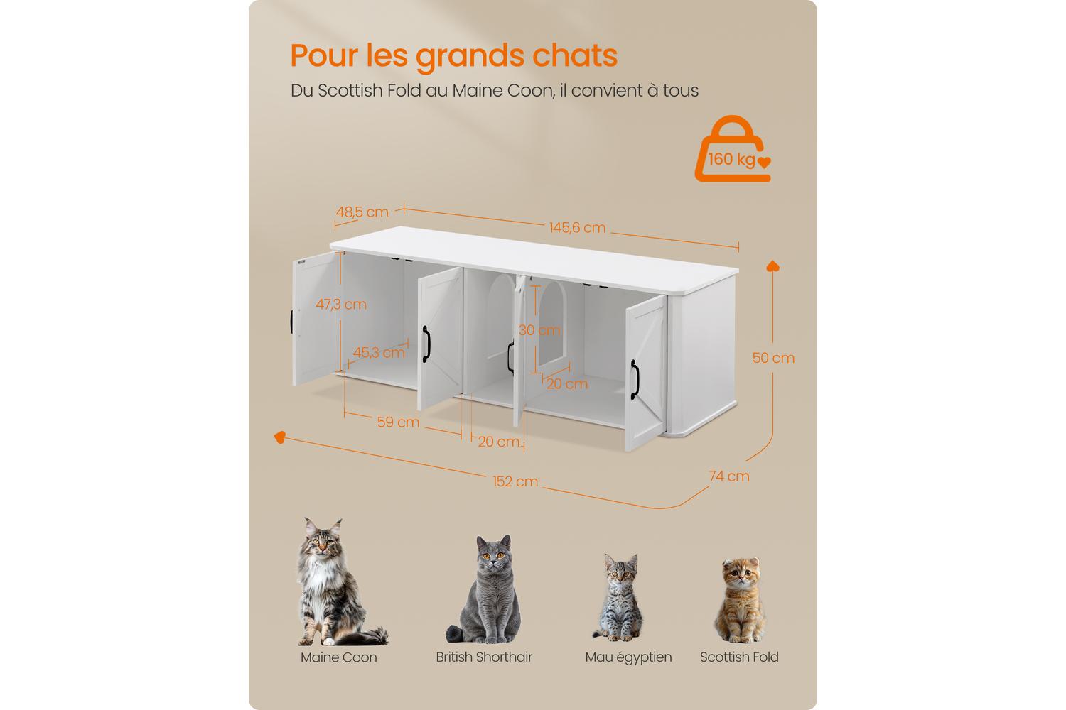 Feandrea Cat Litter Box Enclosure | Particleboard | Cloud White | 59 Inch-4