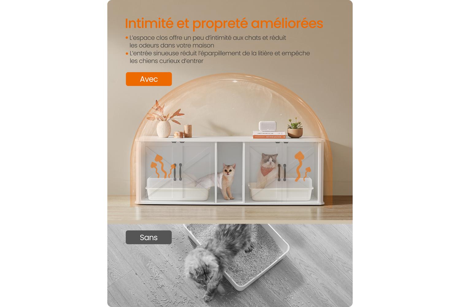 Feandrea Cat Litter Box Enclosure | Particleboard | Cloud White | 59 Inch-5