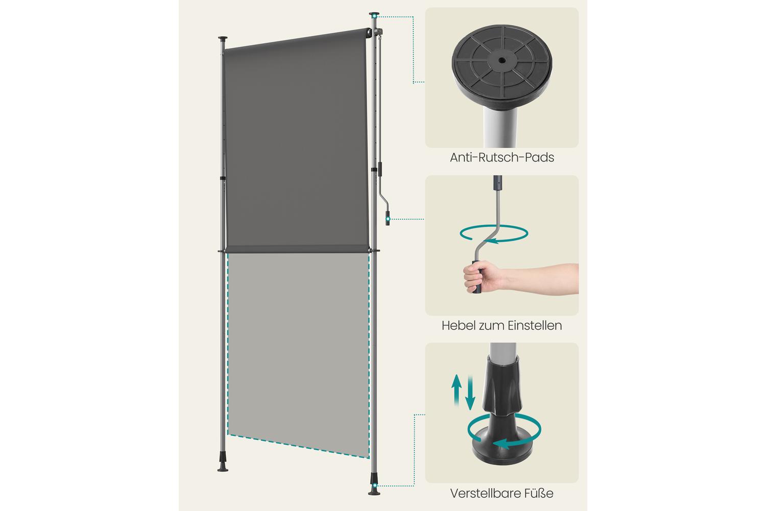 153m Vertical Awning | Patio Accessory | Steel And Polyester | 150 X 220-300 Cm-4