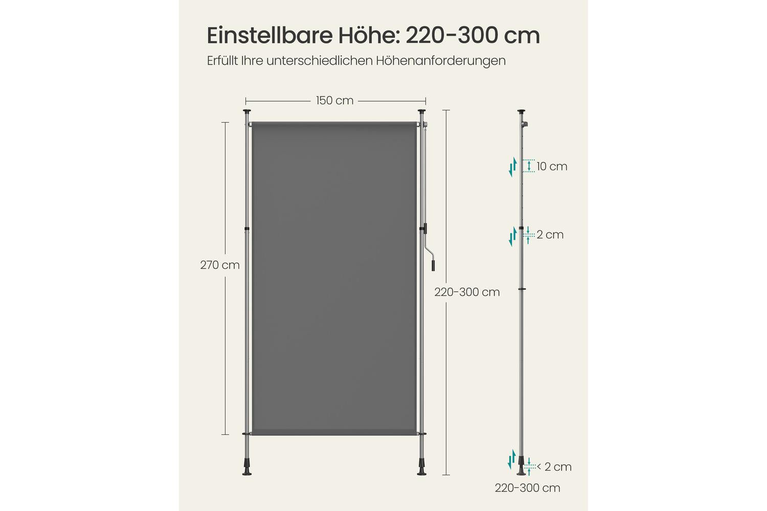 153m Vertical Awning | Patio Accessory | Steel And Polyester | 150 X 220-300 Cm-5
