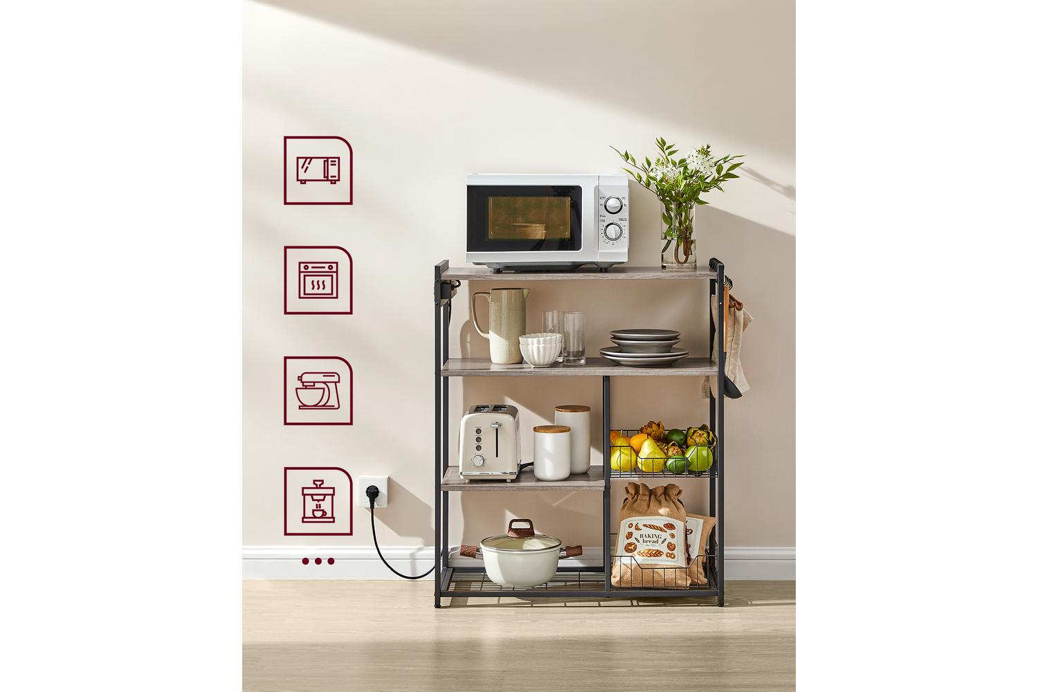 Vasagle Bakers Rack | Kitchen Storage Rack | Particleboard And Steel | 80 X 35 X 93.5 Cm-2