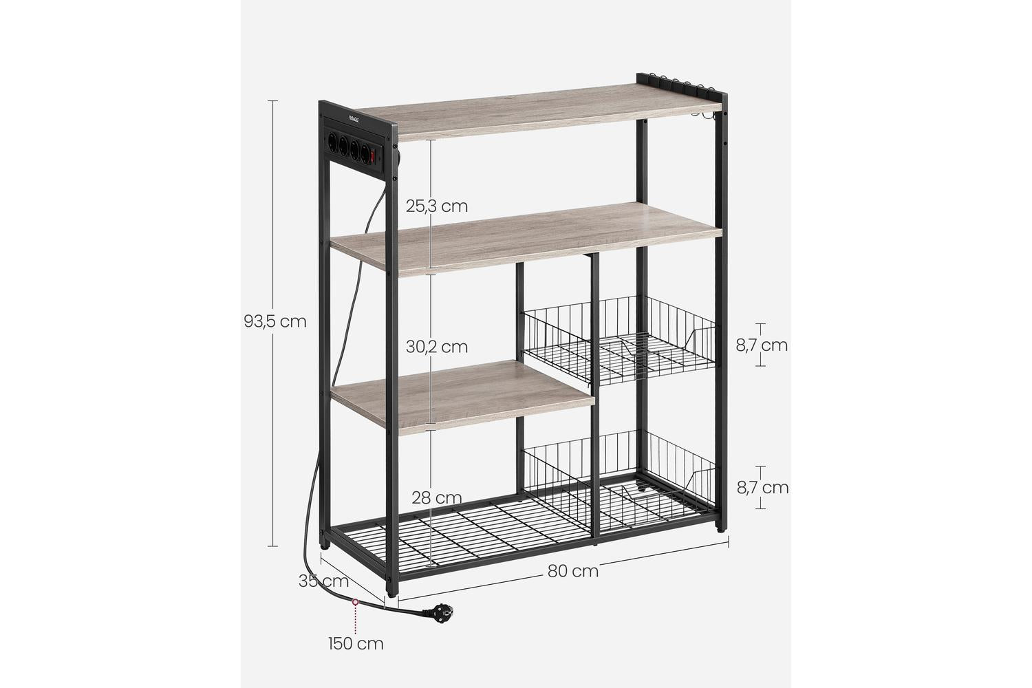 Vasagle Bakers Rack | Kitchen Storage Rack | Particleboard And Steel | 80 X 35 X 93.5 Cm-6