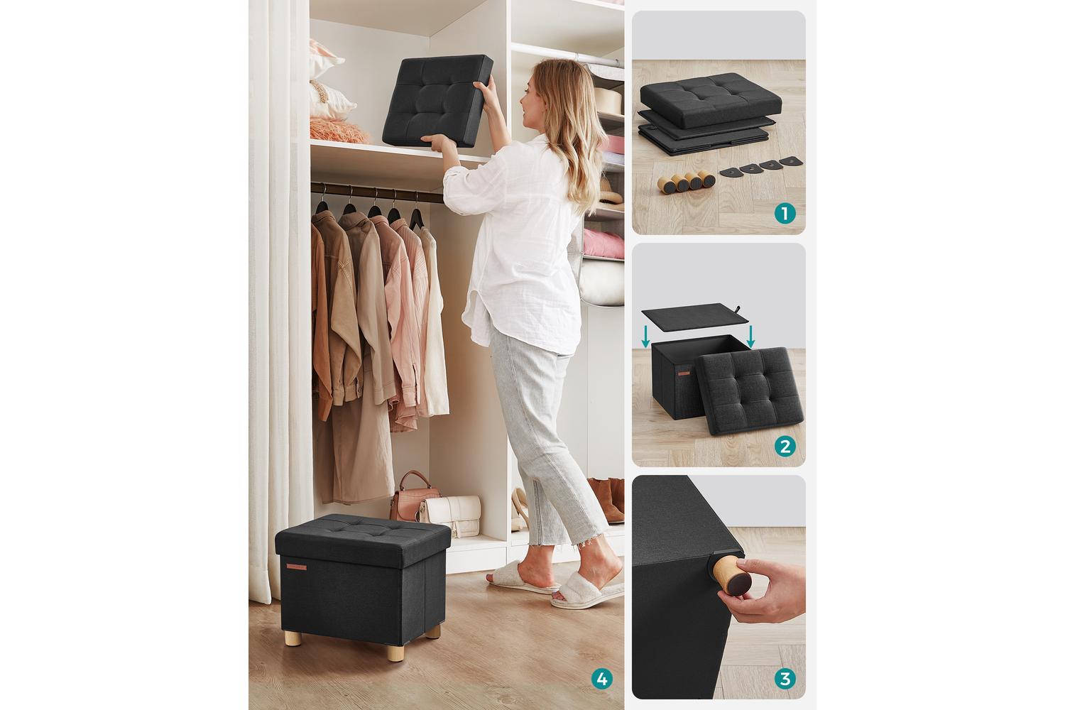 Storage Ottoman | Storage Bench | Linen-look Fabric | 32 L-5