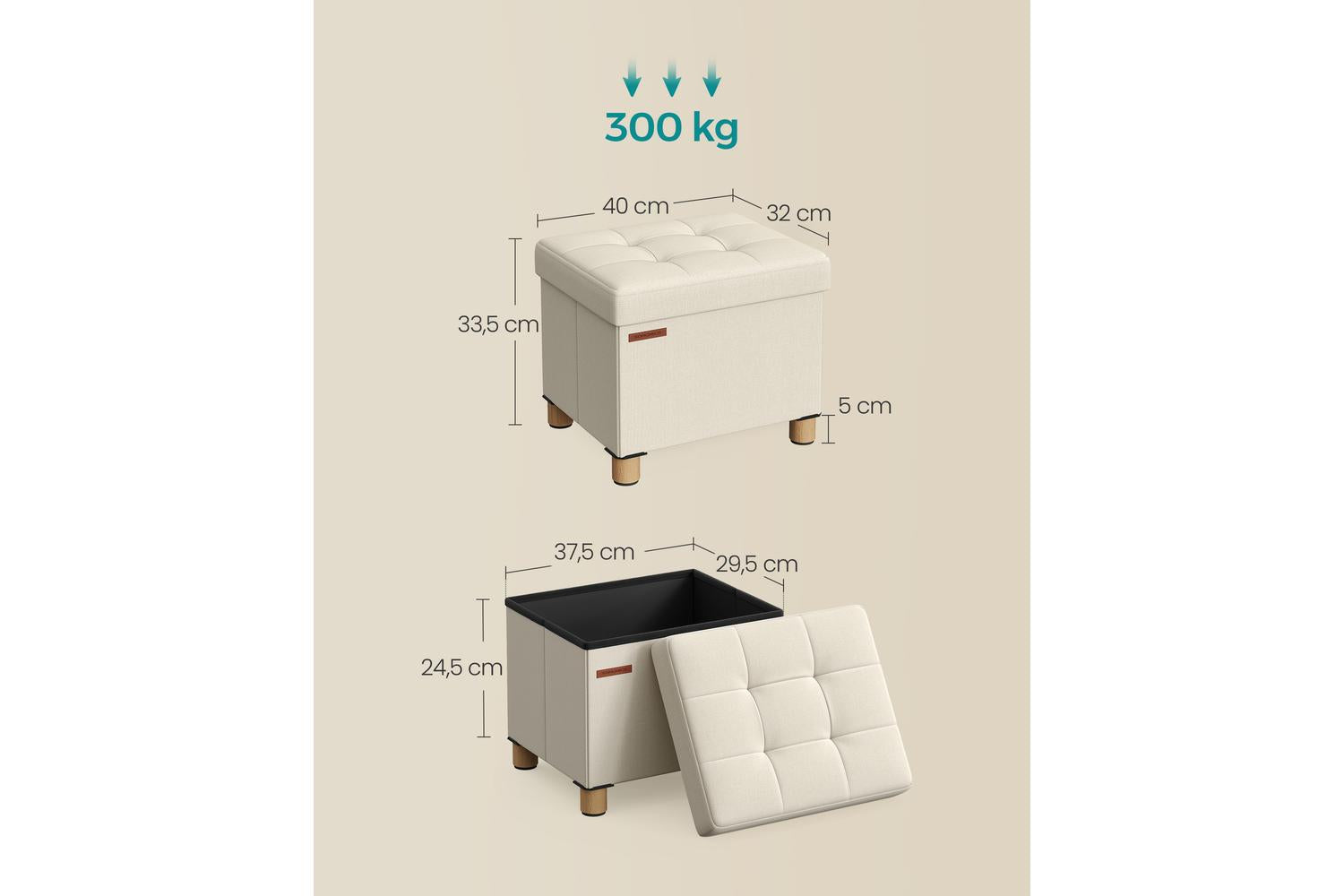 Storage Ottoman | Storage Unit | Linen-look Fabric | 32 Litre-2