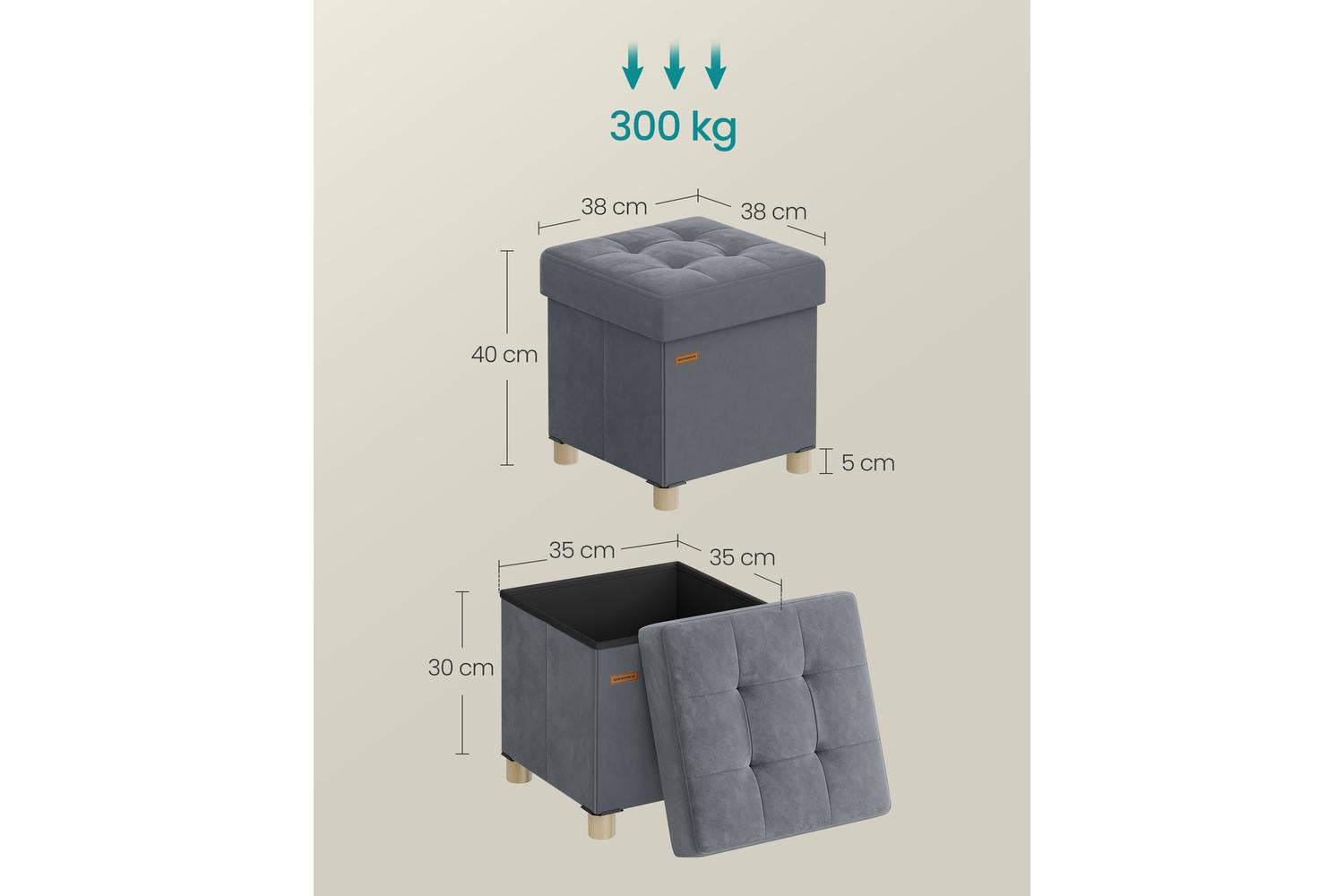 Songmics Ottoman | Velvet Storage Footstool | 37l Capacity | 38 X 38 X 40cm-2