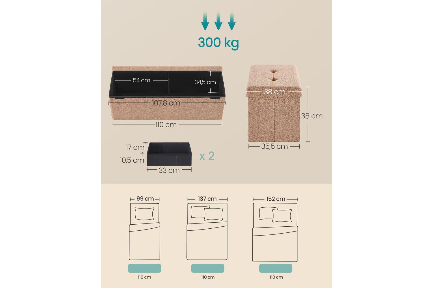 Ottoman | Storage Bench | Fleece Fabric | 38 X 38 X 38 Cm-2