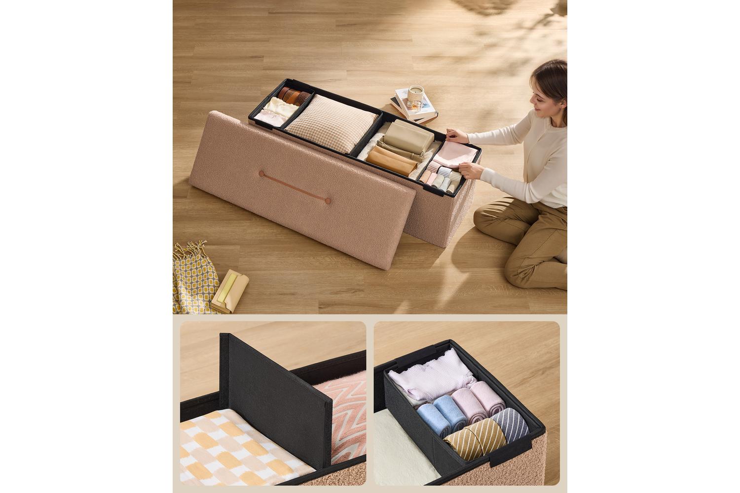 Ottoman | Storage Bench | Fleece Fabric | 38 X 38 X 38 Cm-4
