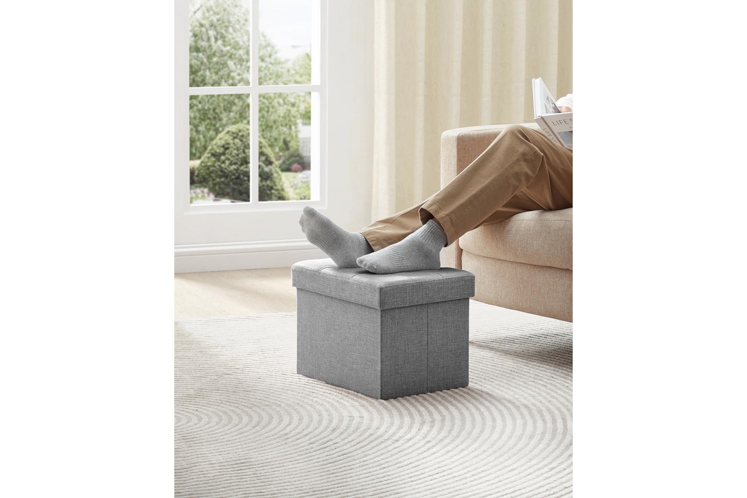 Storage Ottoman | Storage Box | Faux Linen | 31 X 41 X 31 Cm-2