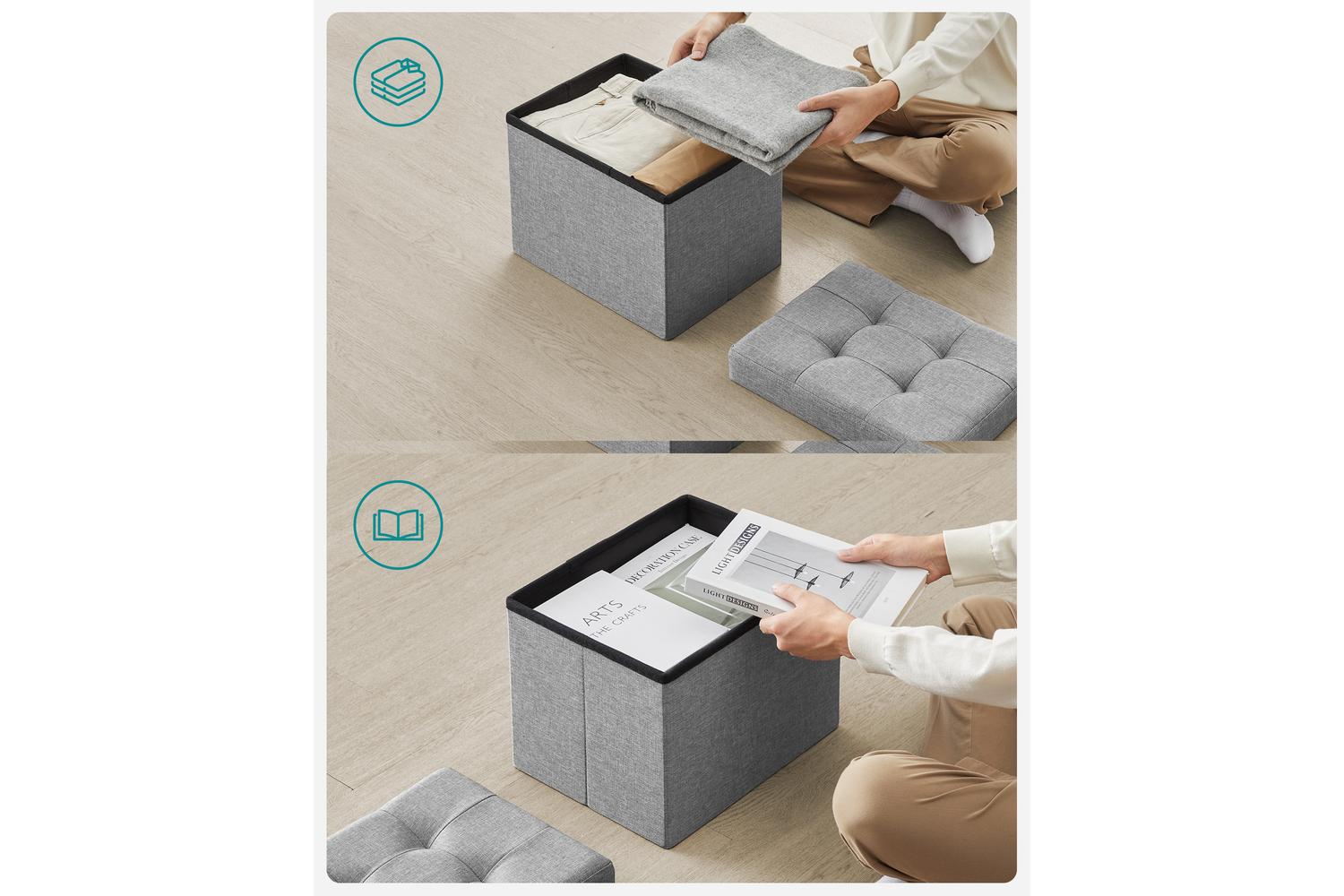 Storage Ottoman | Storage Box | Faux Linen | 31 X 41 X 31 Cm-3
