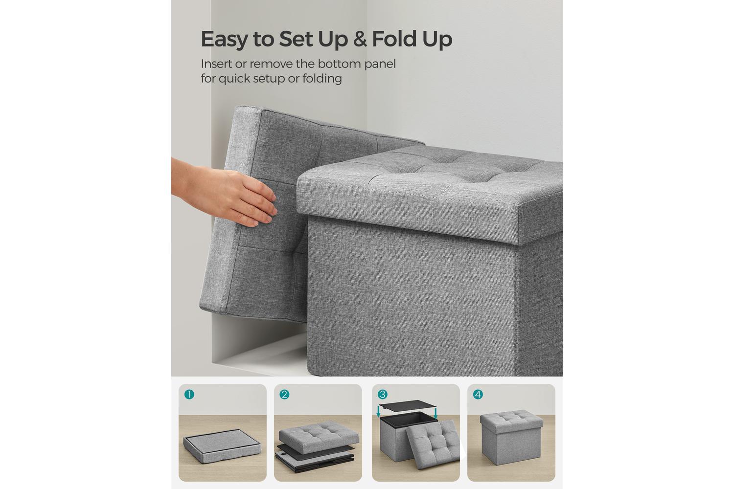 Storage Ottoman | Storage Box | Faux Linen | 31 X 41 X 31 Cm-6