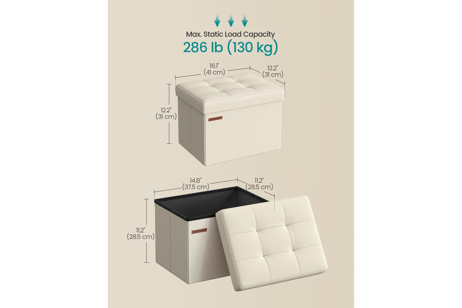 Storage Ottoman | Storage Box | Faux Linen | 31 X 41 X 31 Cm-2